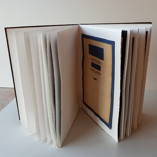 Title Page 2018 Hand bound book, 33 pages 19 images. Collage 29.5 x 21.2 x 2 cm