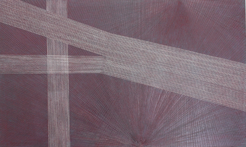 Wendy Kelly Direct/Indirect 2016 Oil acrylic and thread on linen 159 x 91.3 cm